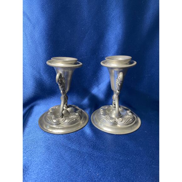 Pair of Ornate Candlestick Holders Pewter by Wilcox P139 - Picture 2 of 9
